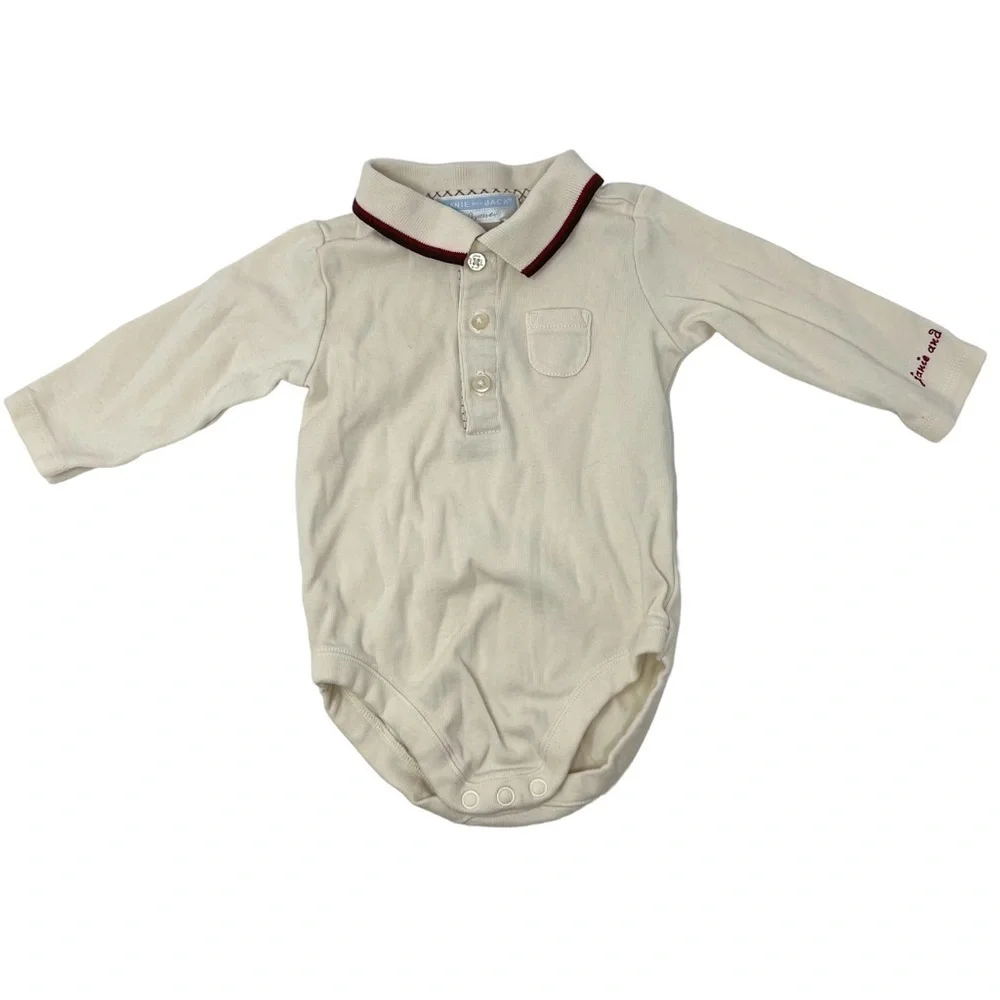 Janie and Jack Layette Polo Bodysuit Cream Long Sleeve Preppy 0 to 3M